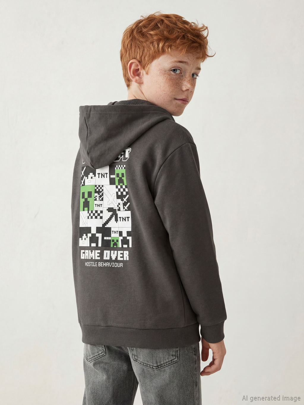 Minecraft Bask?l? Erkek ?ocuk Fermuarl? Sweatshirt