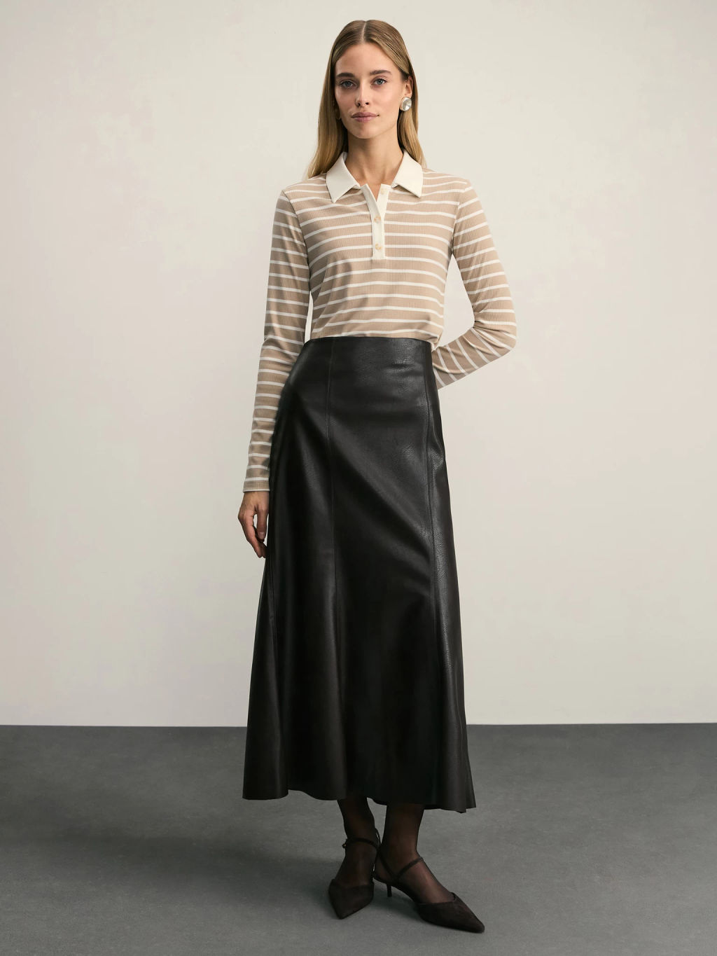 Лонгслив с отложным воротником в полоску / Zarina  фото 2