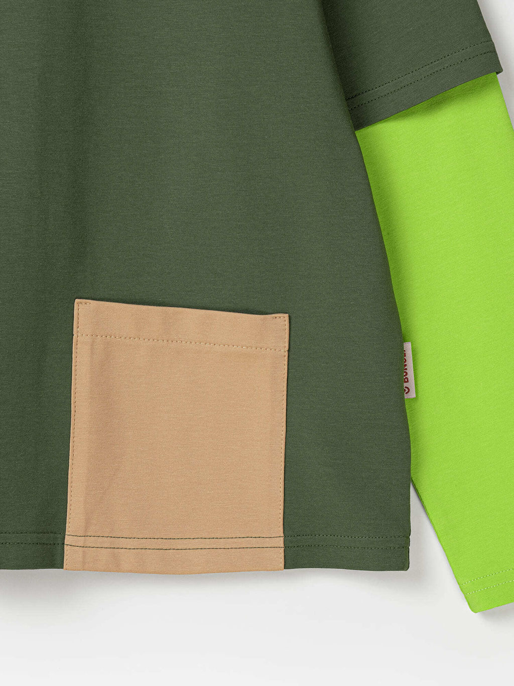 Лонгслив Колор блок Хаки с карманом 7+ - Bungly фото 4