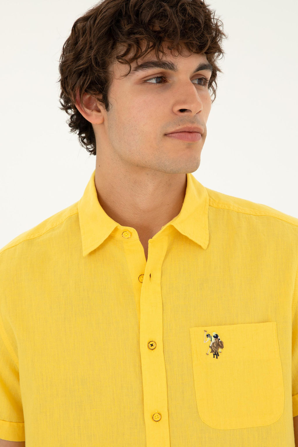 U. S. Polo Assn / Мужская желтая рубашка с коротким рукавом - U.s. polo assn фото 9