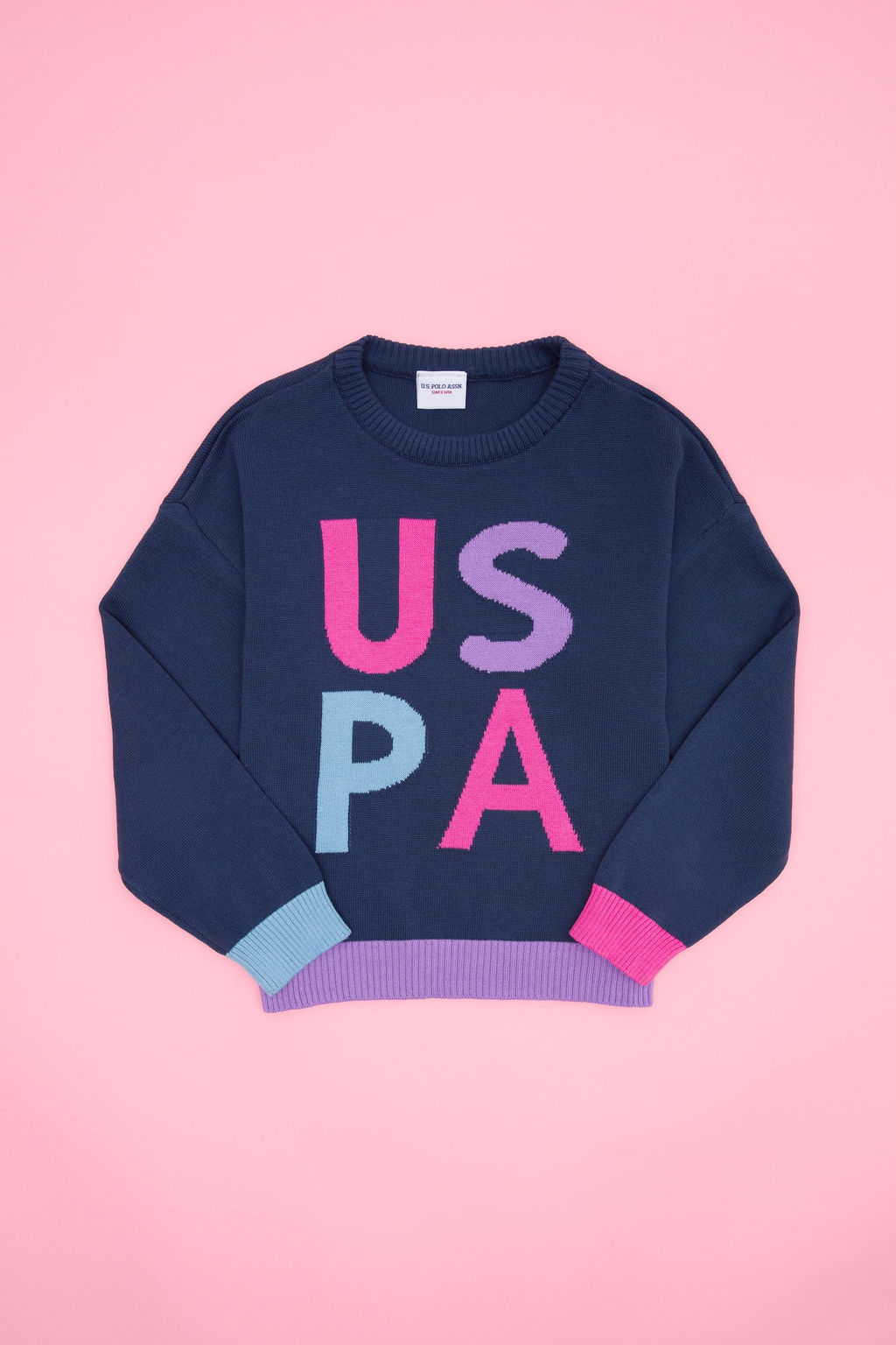 U. S. Polo Assn Свитер цвета индиго для девочек с круглым вырезом