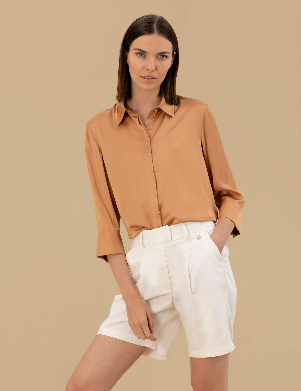 Kahverengi Comfort Fit Saten G_mlek