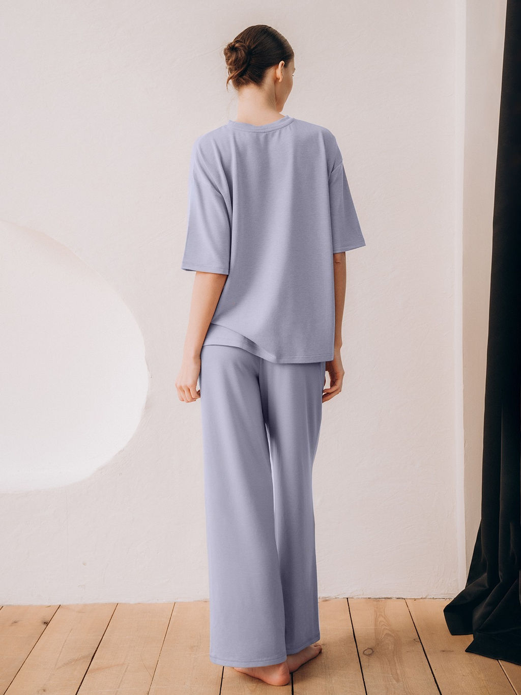 Пижама домашняя Indefini футболка и брюки из полиэстера голубая  фото 5