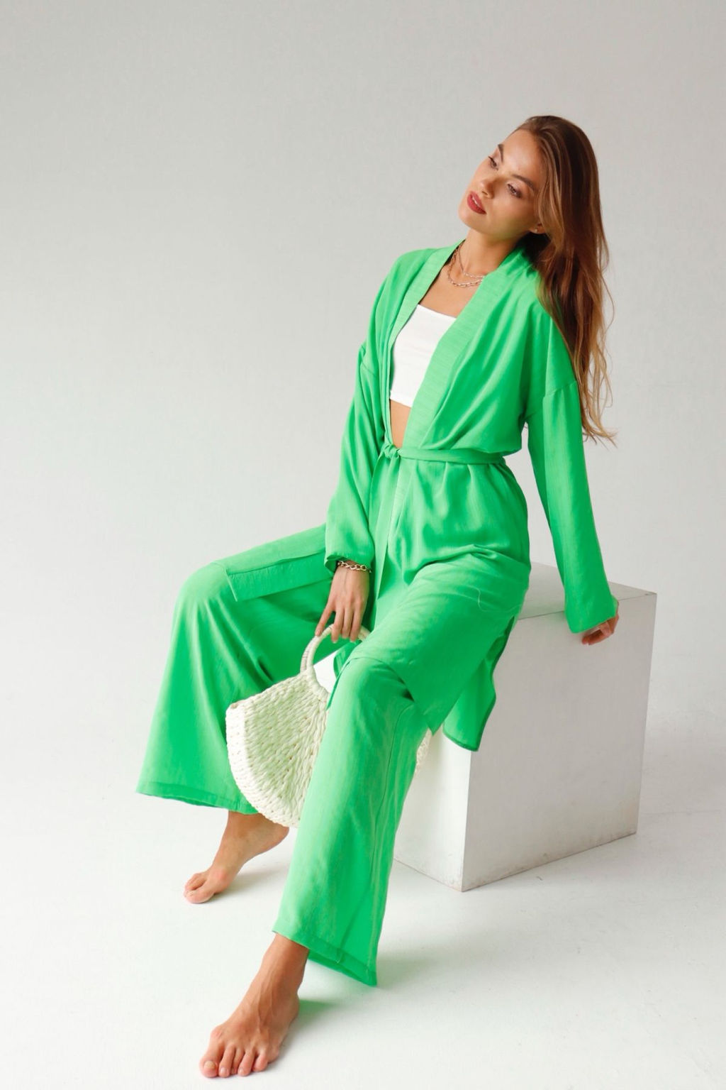 9389 Костюм из кимоно и брюк-палаццо салатовый - Martichelli фото 18