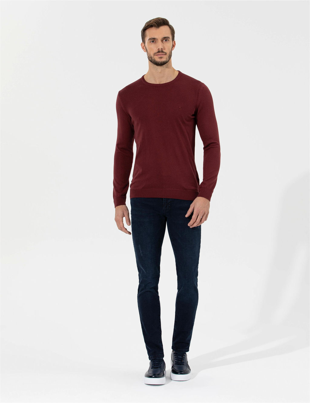 Bordo Slim Fit Bisiklet Yaka Basic Triko Kazak - Pierre cardin фото 4