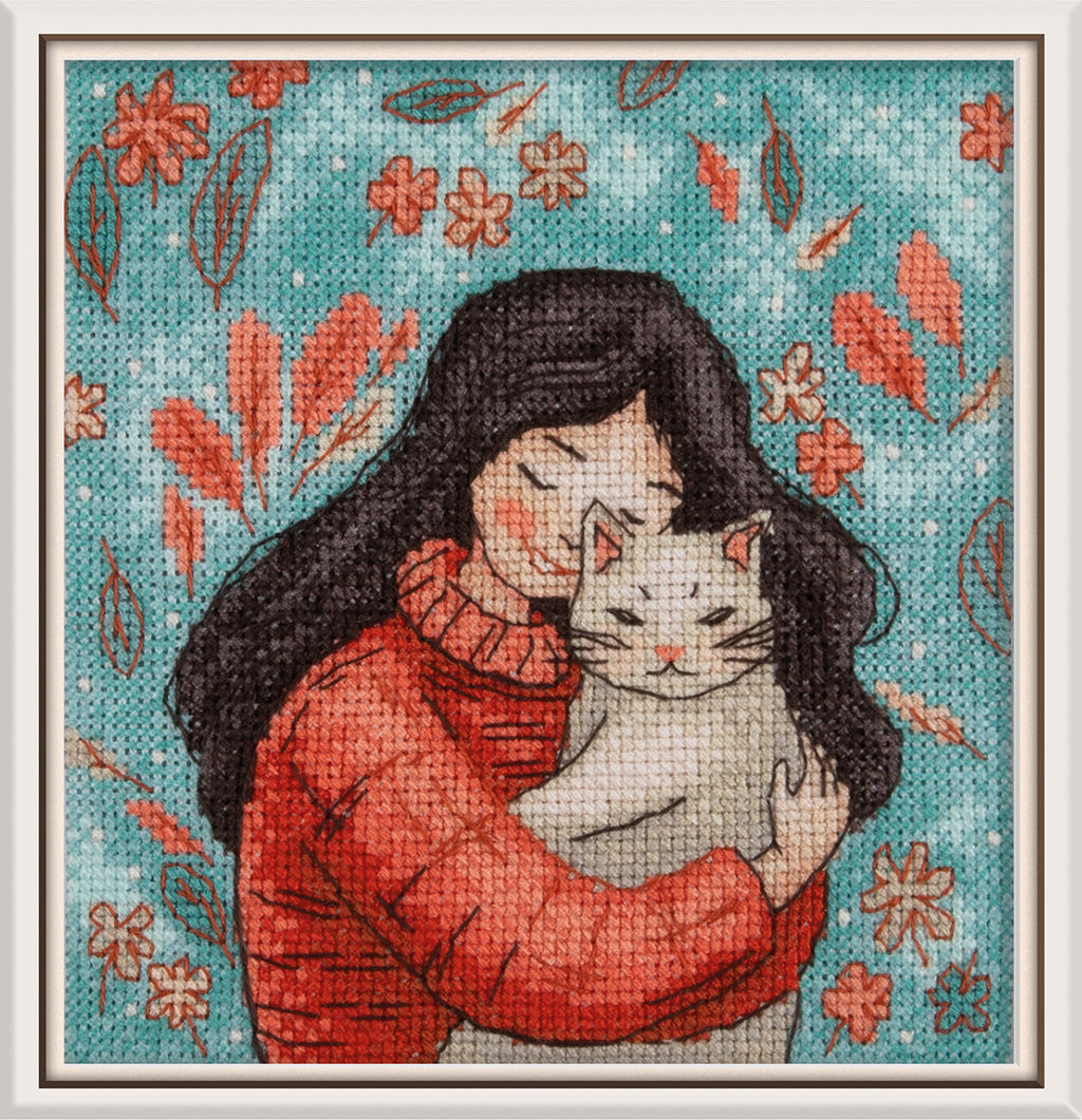 Klart набор для вышивания 8-559 Девушка с котом 12 х 13 см  фото 3