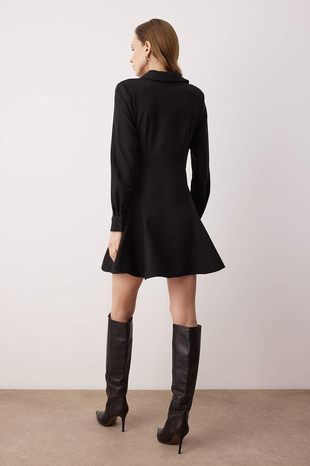 Siyah Mini Dokuma Elbise TWOAW26EL00305