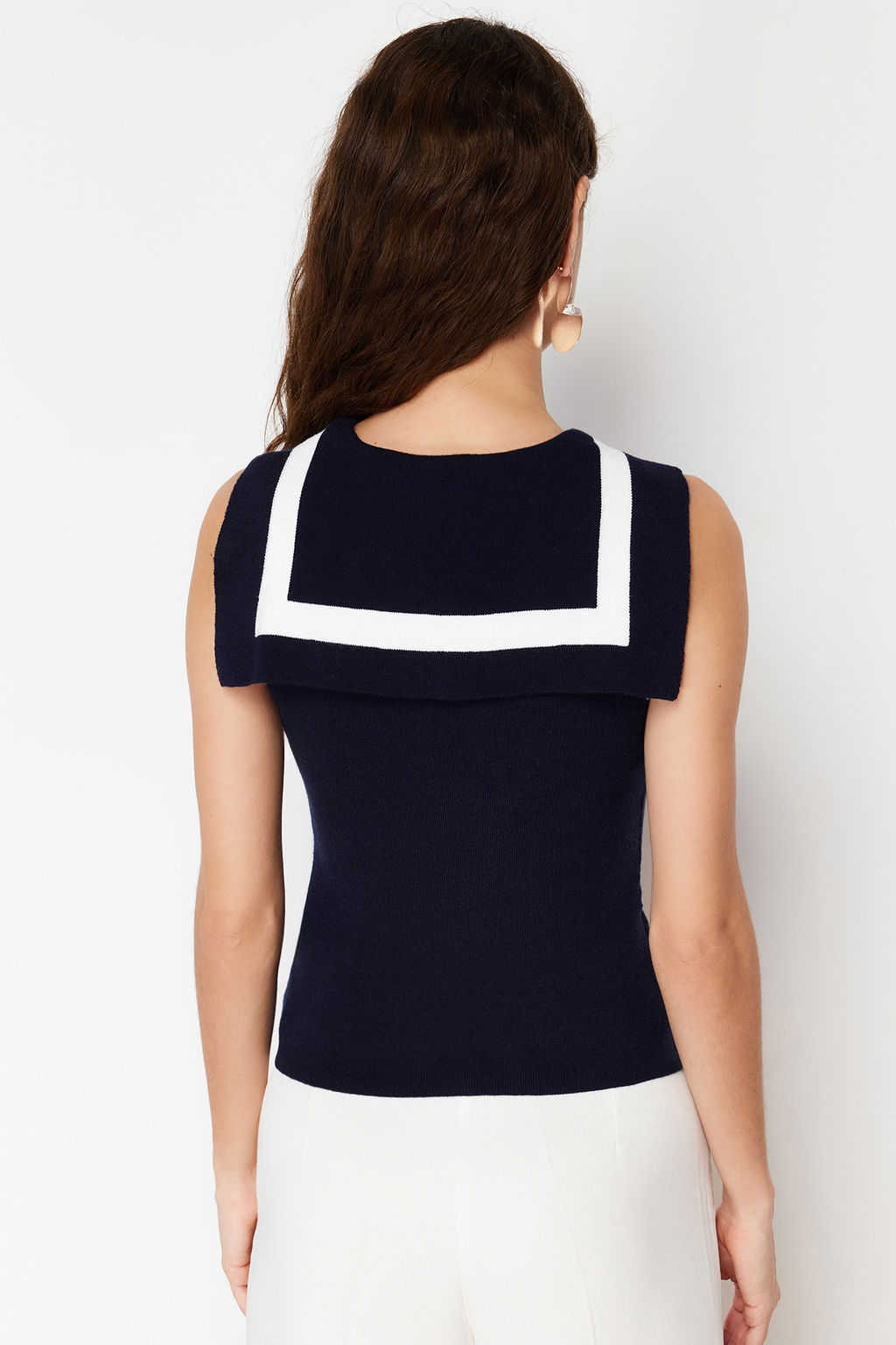 Lacivert Denizci Yaka Premium/ Ozel Iplikli Triko Bluz TWOSS24BZ00224 - Trendyolmilla фото 6