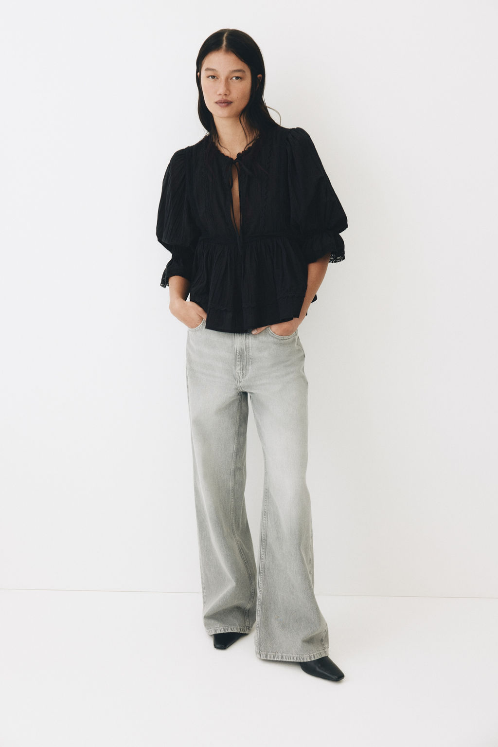 Blusa de algod?n con ribete de encaje - H&m фото 5