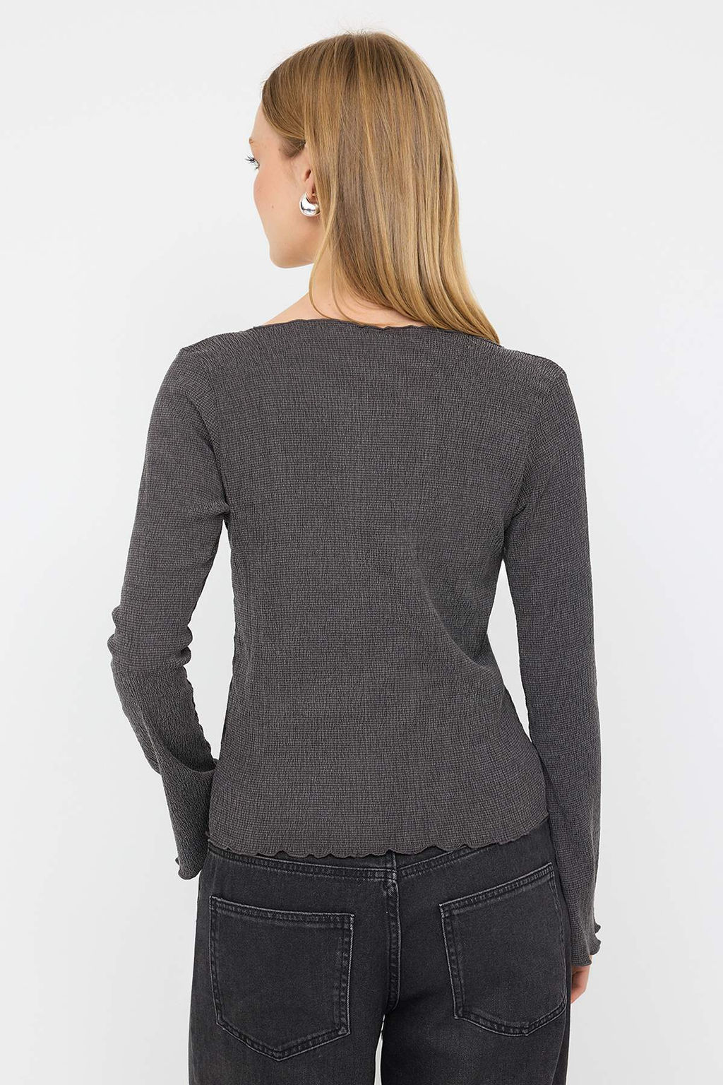 Teen Antrasit Buzgu/Drape Detayl? Dokulu Slim Orme Bluz TWOAW26BZ00027 - Trendyolmilla фото 4