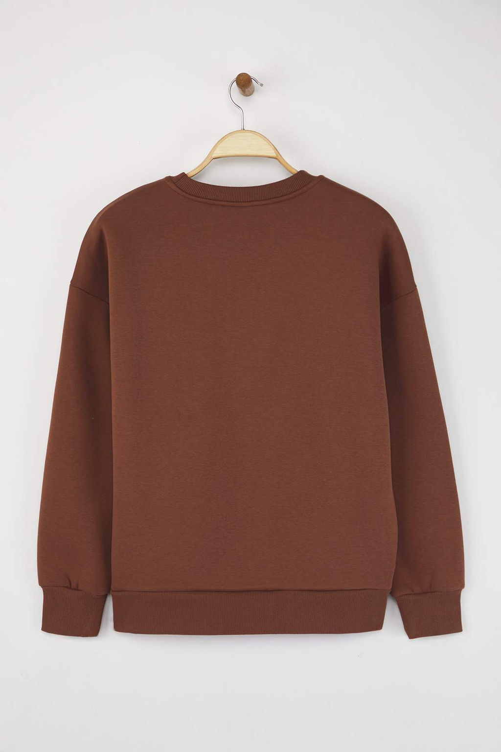 Teen Kahverengi Bask?l? Oversize/Genis Kal?p Kal?n Ici Polarl? Orme Sweatshirt TWOAW26SW00152 - Trendyolmilla фото 6