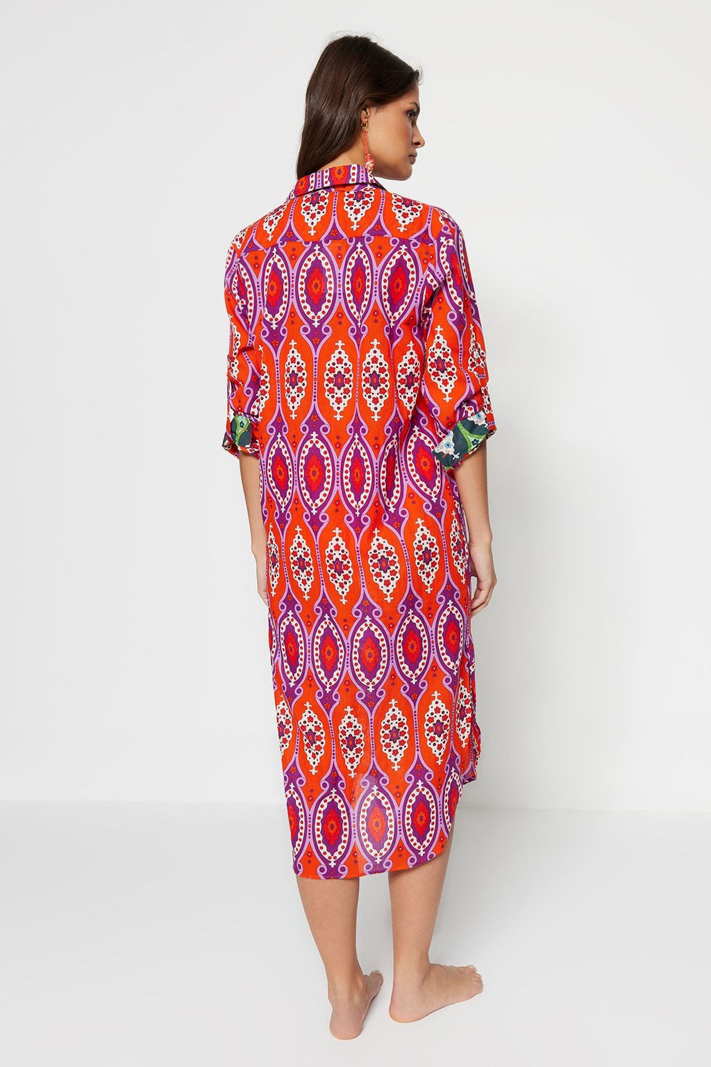 Etnik Desenli Midi Dokuma %100 Pamuklu Plaj Kimono&Kaftan TBESS20KM0017 - Trendyolmilla фото 5