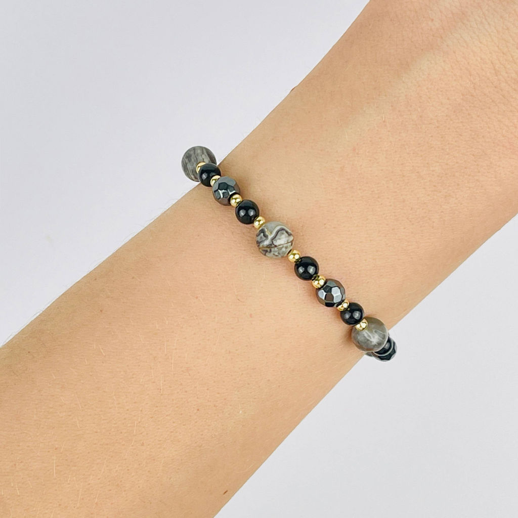 Браслет регулируемый (на защиту) из Яшмы, Турмалина и Гематита - Радуга самоцветов фото 2