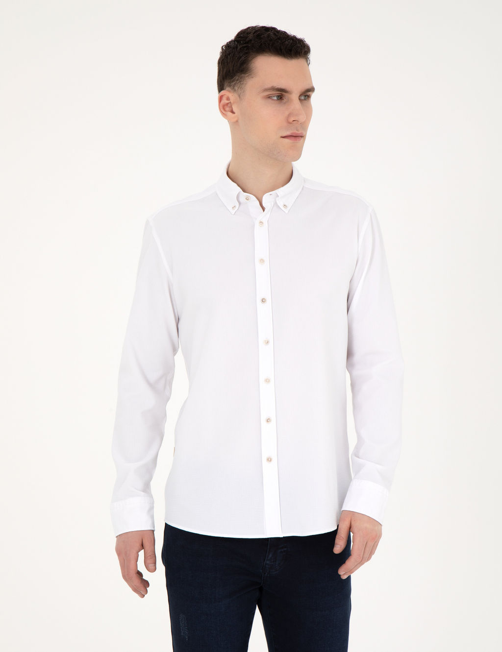 Beyaz Slim Fit Uzun Kollu G_mlek