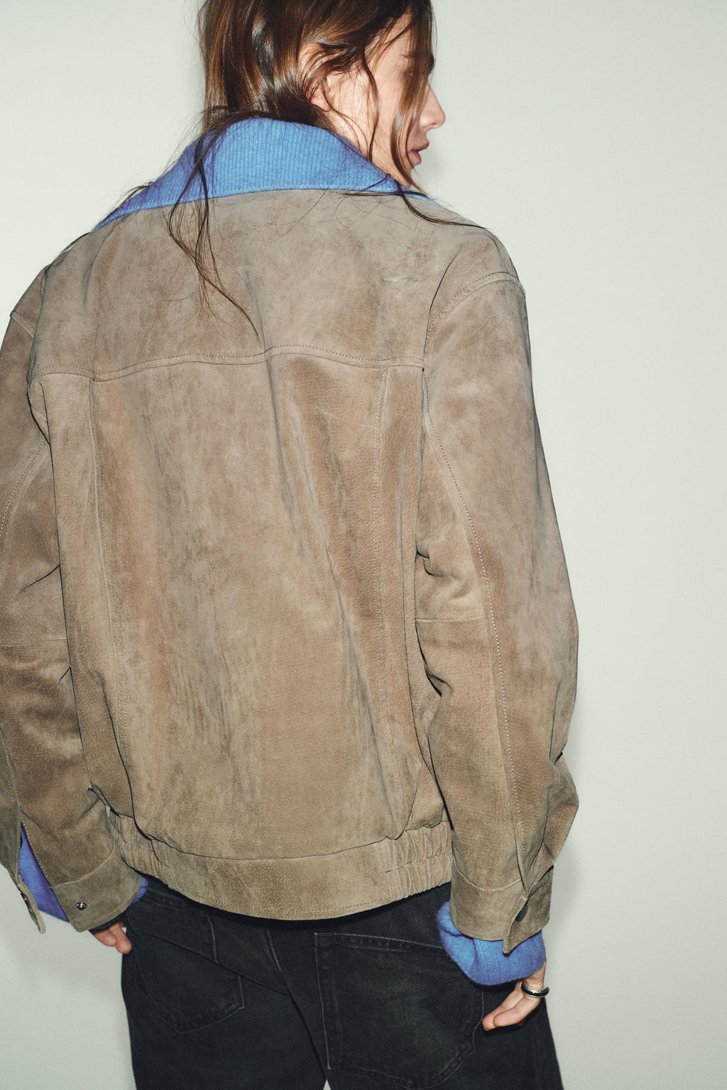 100% SUEDE LEATHER HIGH-NECK JACKET