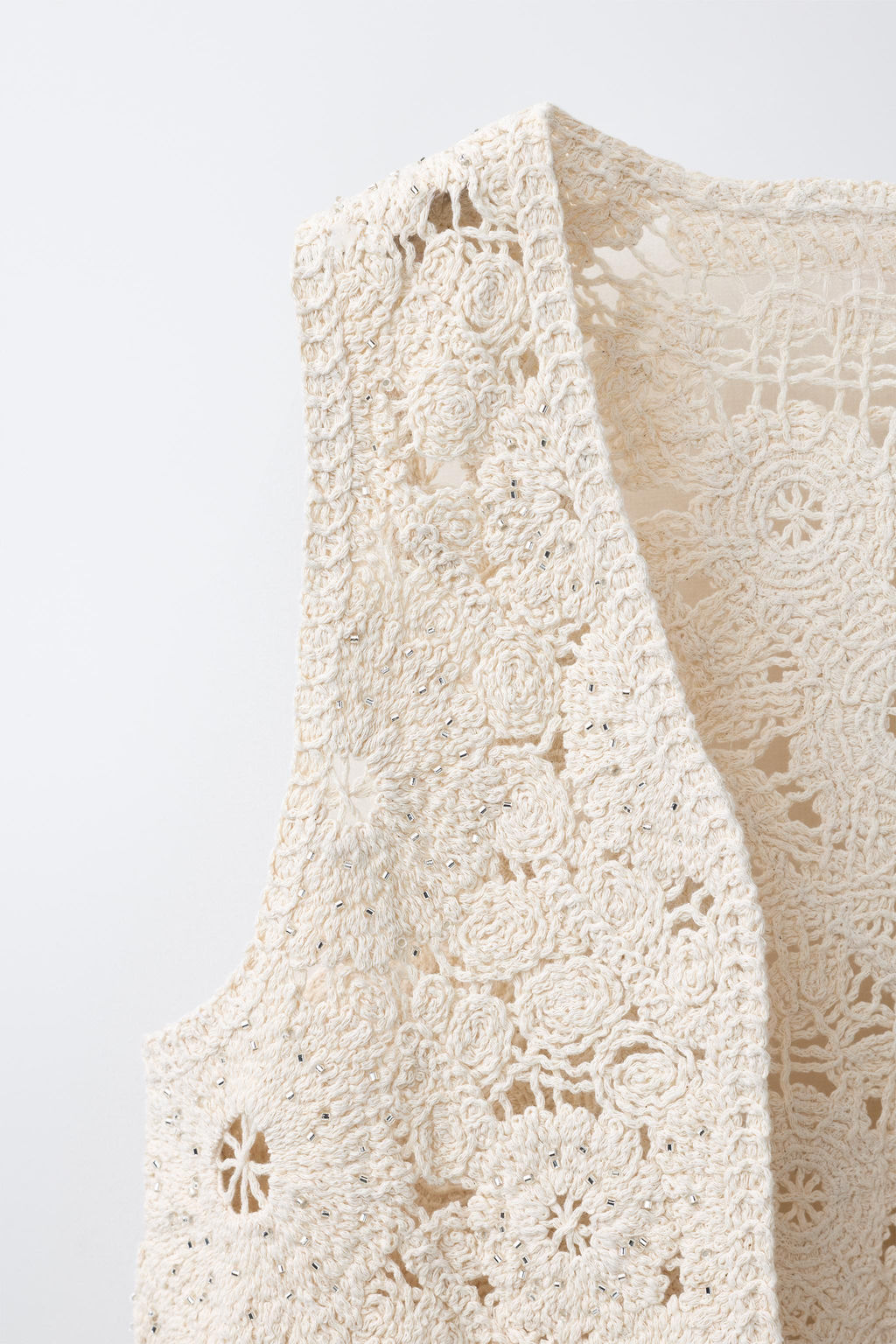 CHALECO FLORES PUNTO CROCHET ABALORIOS / Crudo - Zara фото 4