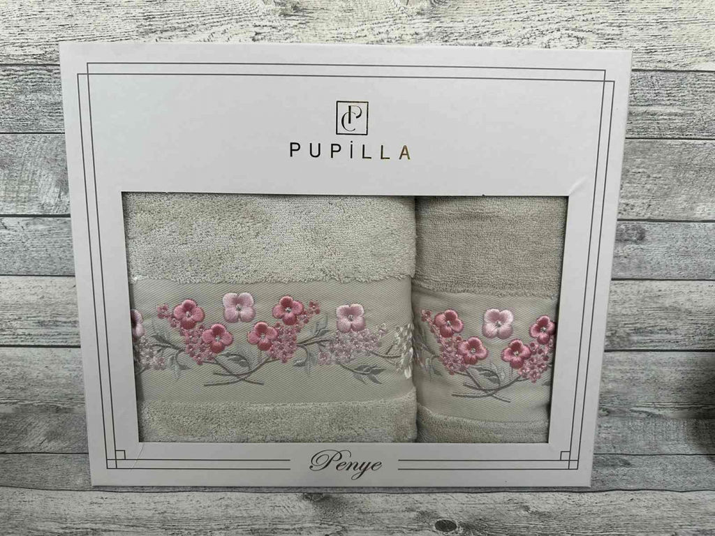 Набор полотенец Pupilla EVA хлопок (2 шт) (50*90,70*140) букет цветов бежевый