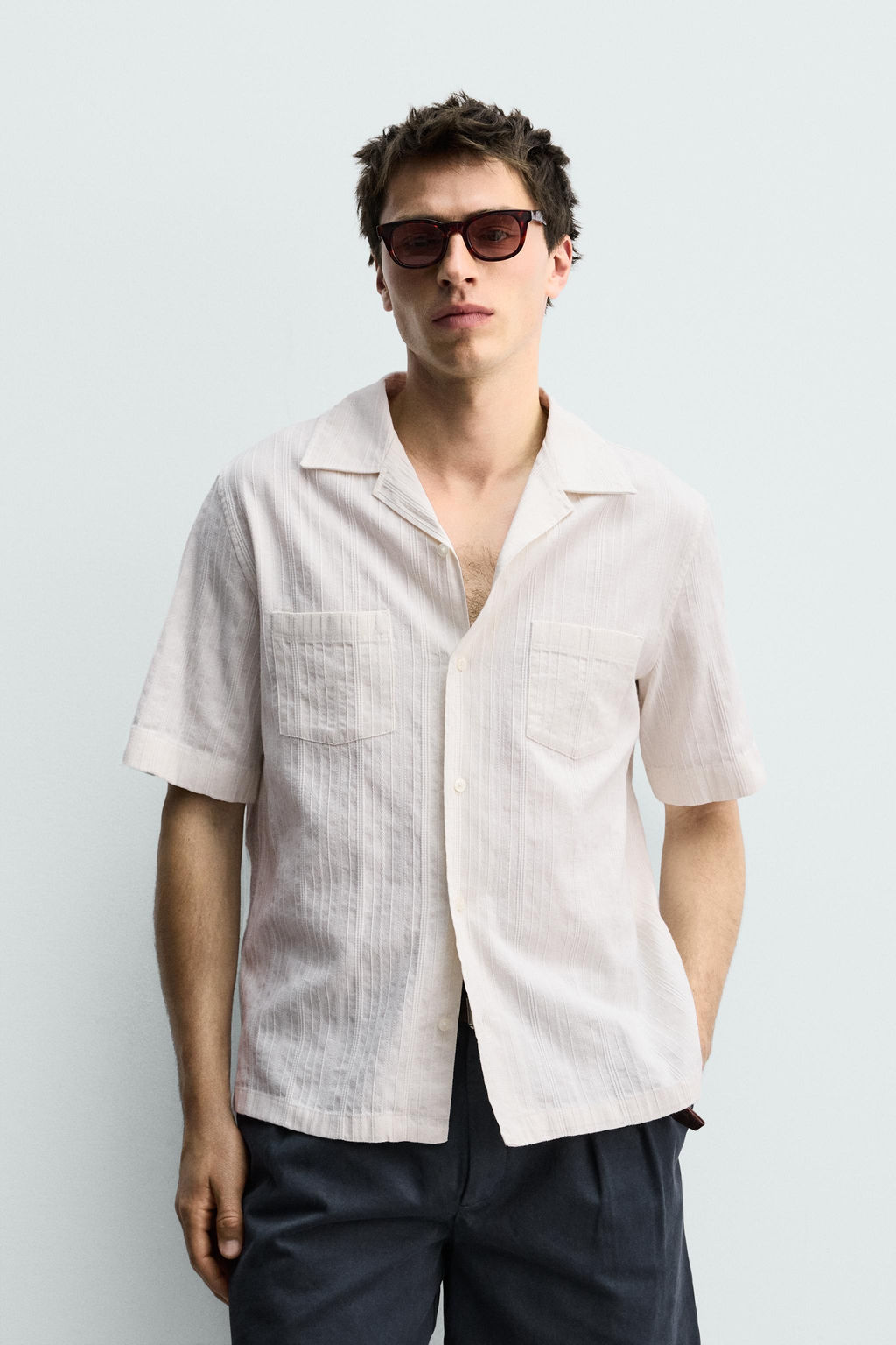 CAMISA RELAXED FIT JACQUARD RAYAS / crudo-blanco - Zara фото 2