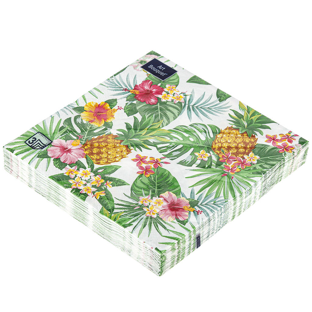 Салфетки бумажные Art Bouquet 33х33см, 3-х слойные, 20 штук в упаковке, 100% целлюлоза, Тропики (Россия)  фото 3