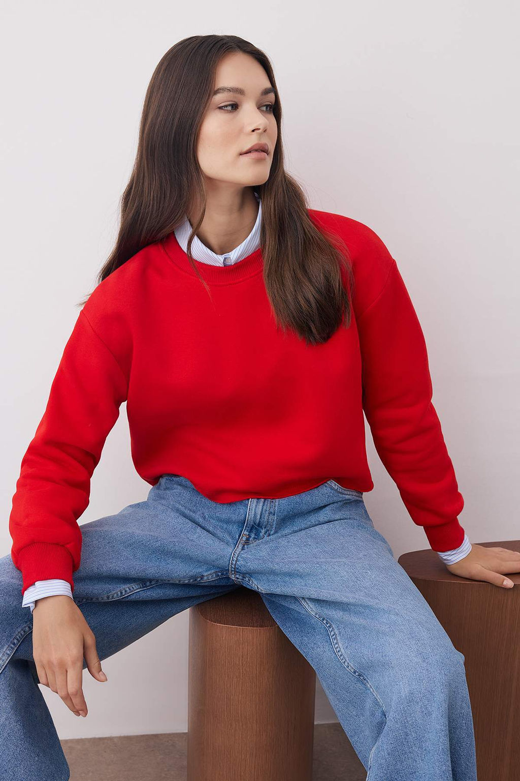 K?rm?z? Kal?n Ici Polarl? Bisiklet Yaka Crop Orme Sweatshirt TWOAW26SW00093