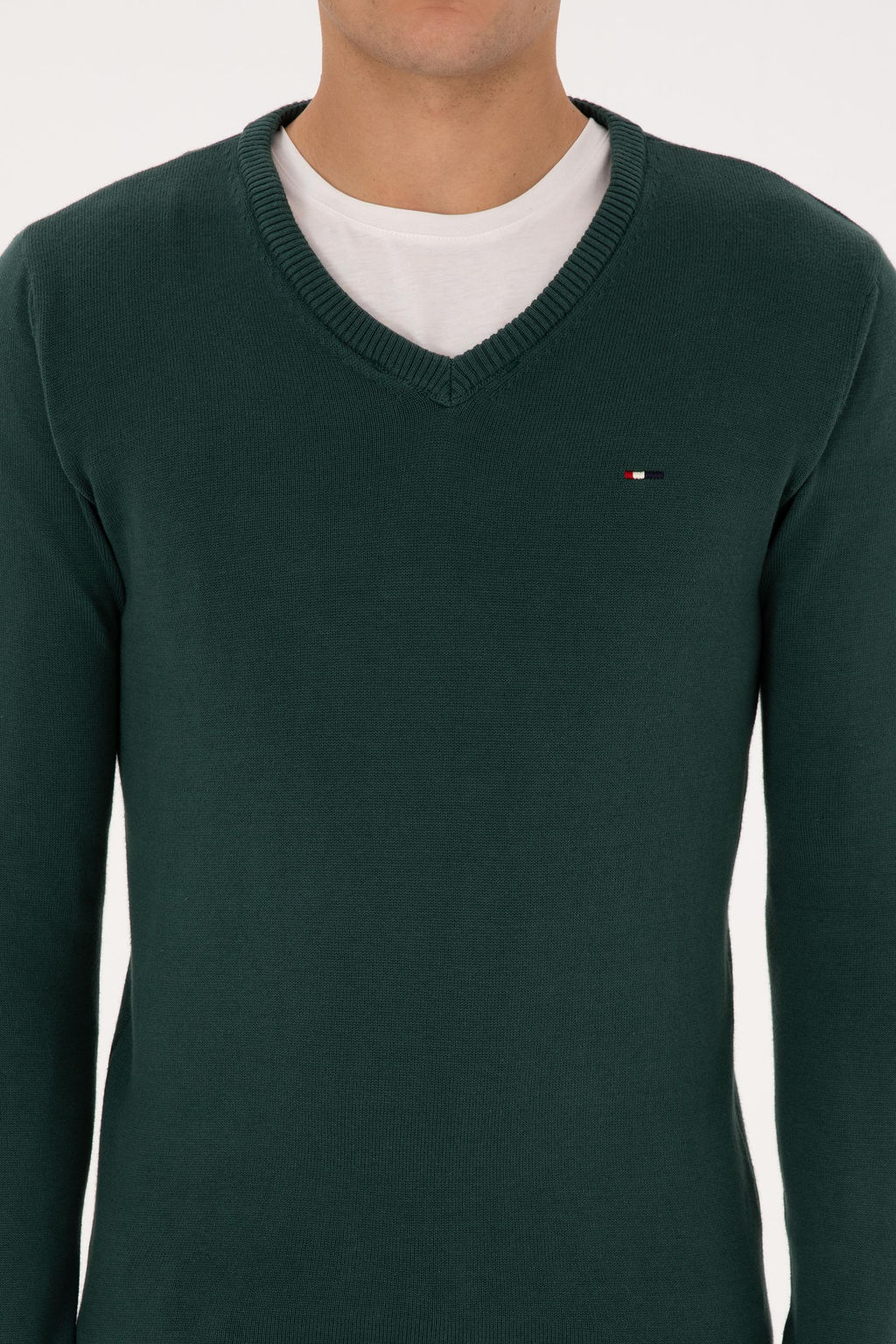 Erkek Slim Fit V Yaka Koyu Ye_il Basic Kazak - U.s. polo assn фото 6