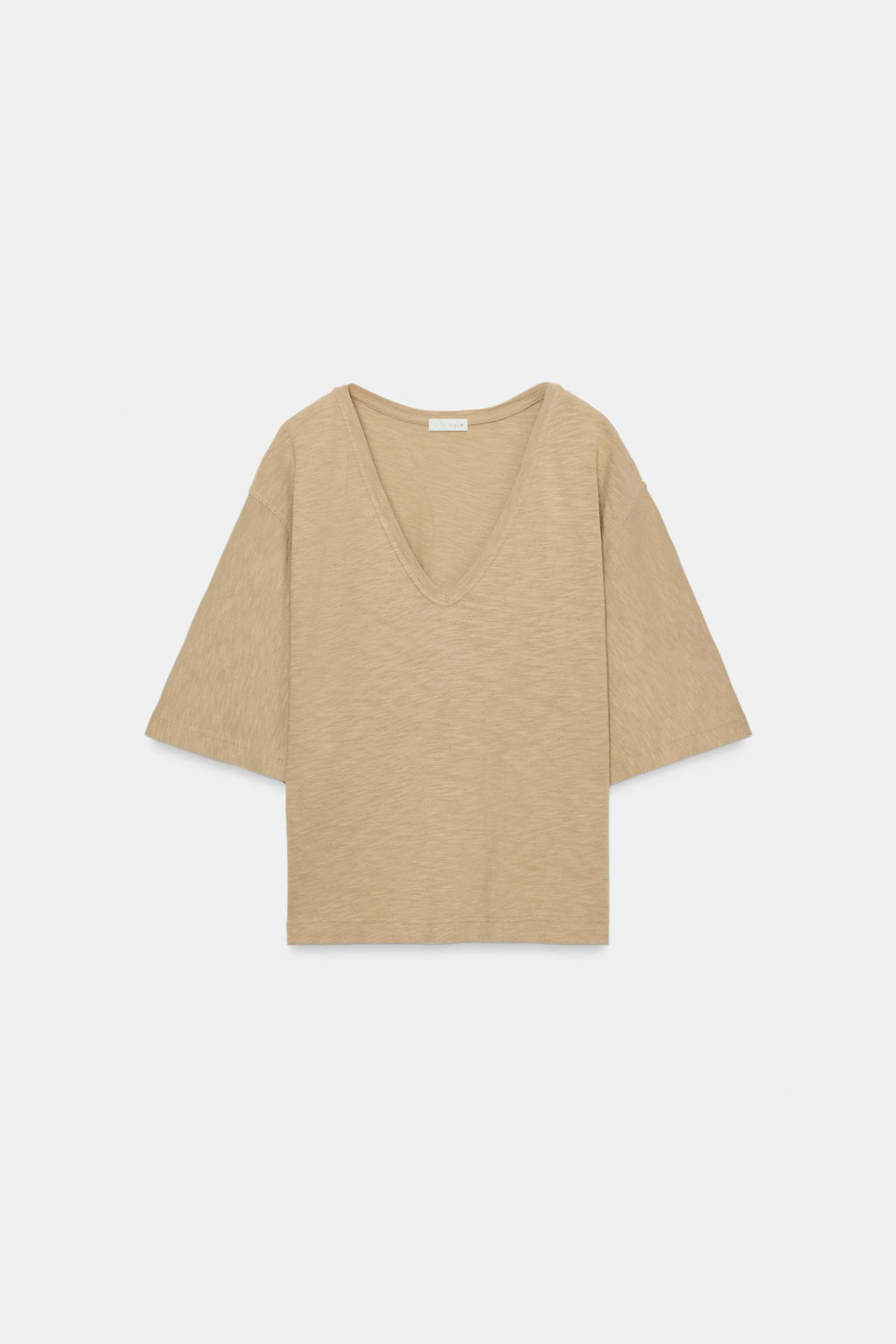 CAMISETA ESCOTE PICO / Tostado - Zara фото 5