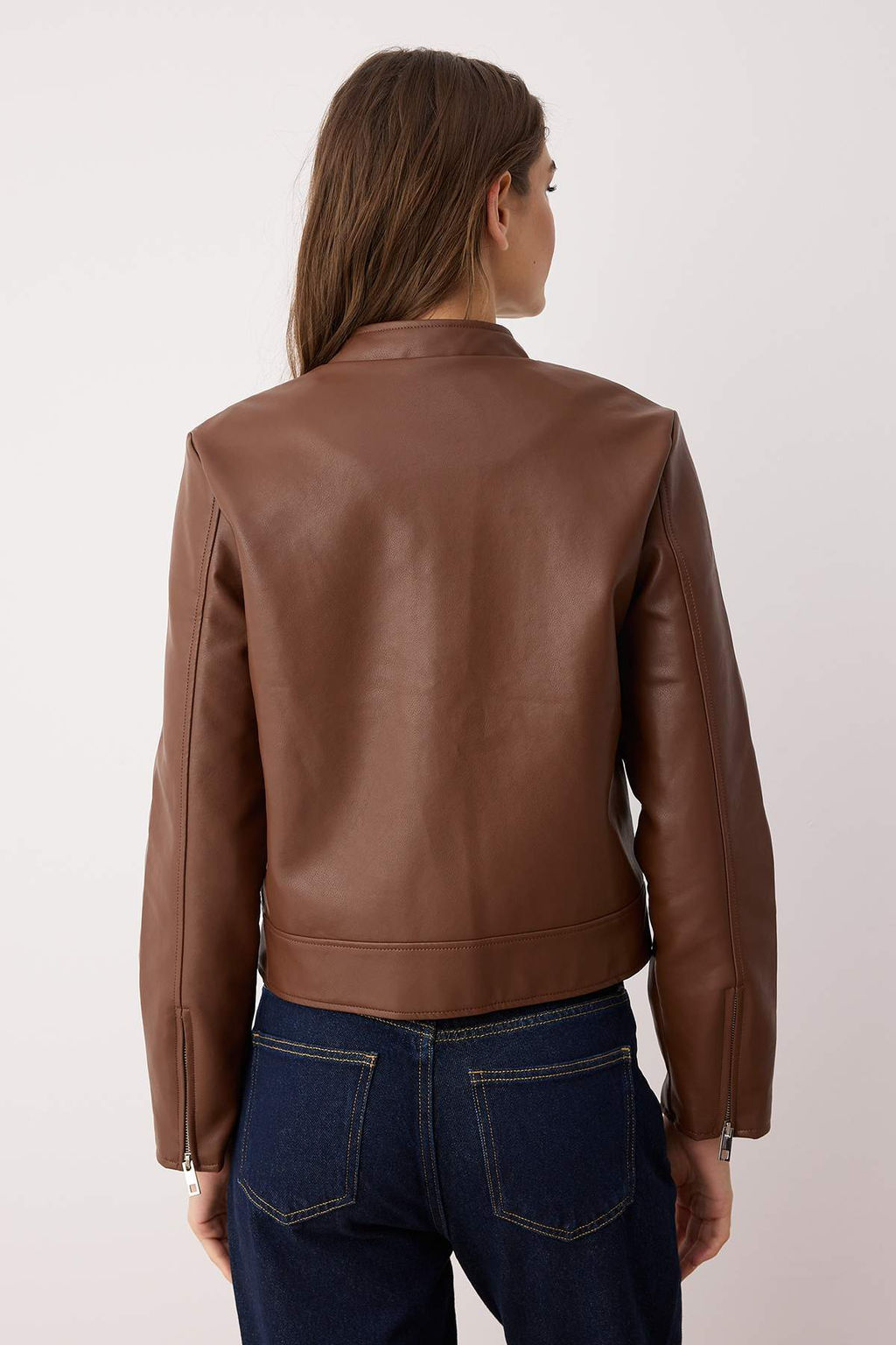 Siyah Fitted Kal?p Suni Deri Biker Ince Ceket Mont TWOAW26MO00085 - Trendyolmilla фото 12