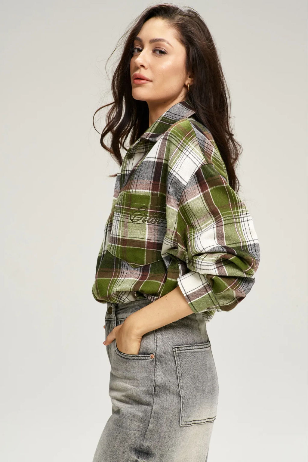 Рубашка в клетку с карманом Oversize Green - Erist store фото 8