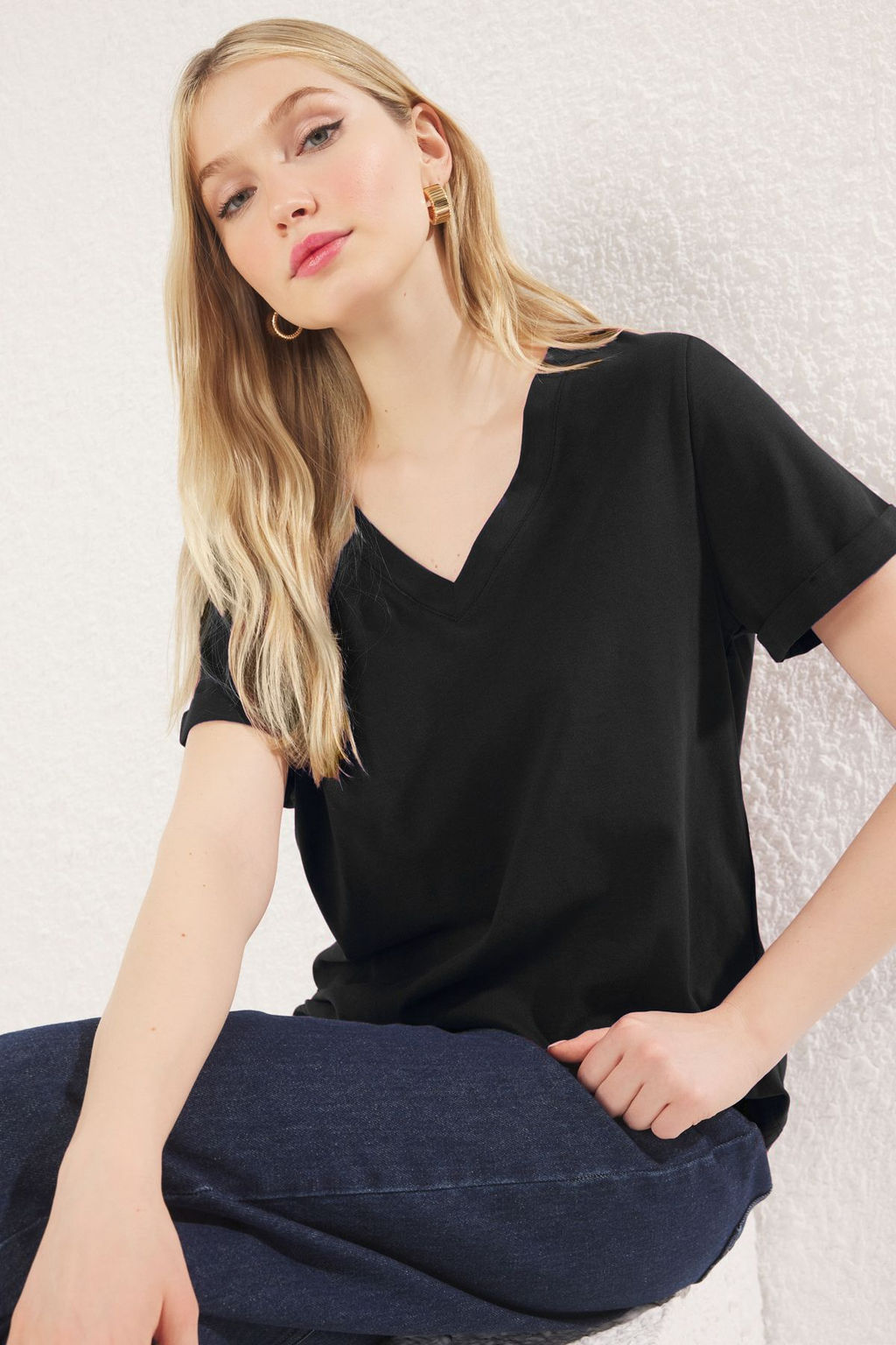 TRENDYOLMILLA Beyaz %100 Suprem V Yaka K?sa Kol Regular/Basic Orme T-Shirt TWOSS25TS00005 фото 6