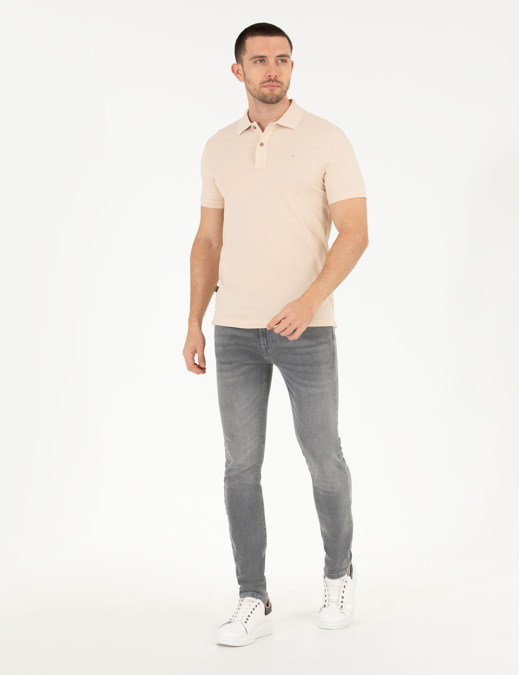 Bej Slim Fit Polo Yaka Basic Ti__rt
