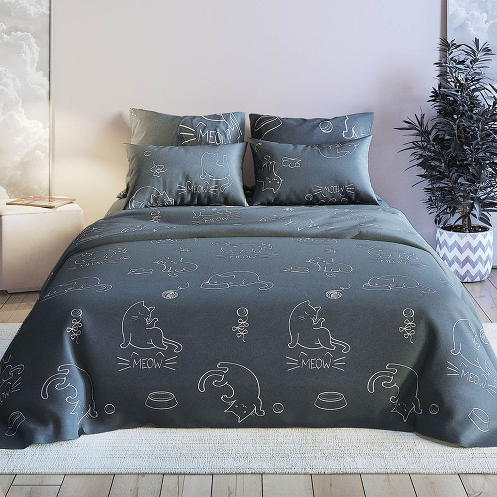 КПБ бязь Премиум - Котики 2 сп. с Евро простыней (нав.70х70)/Простыня, пододеяльник, наволочка 70х70 - 2 шт.