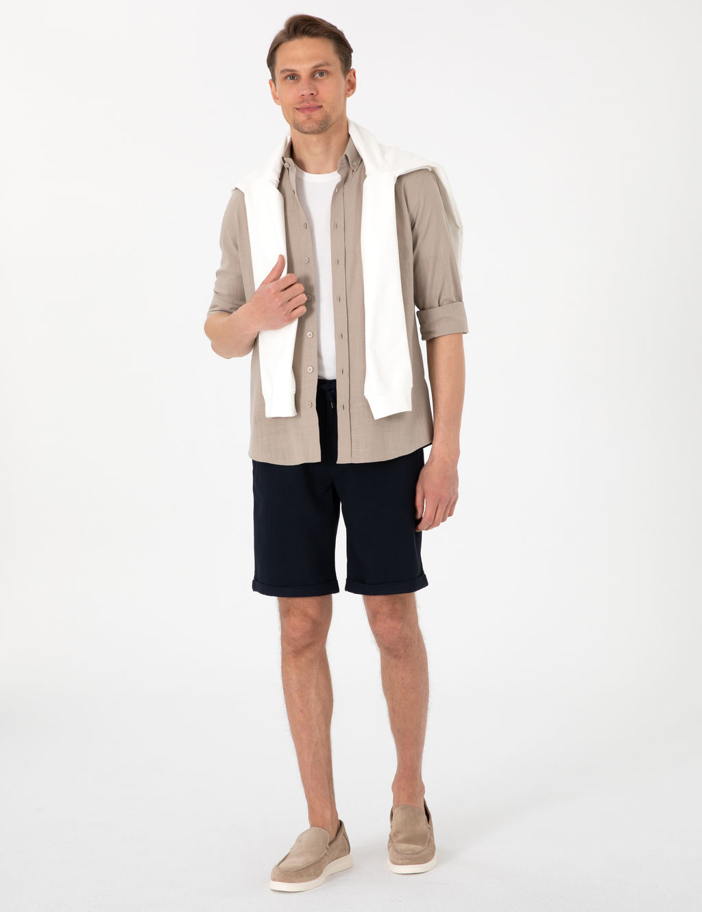 Vizon Keten G_r_n_ml_ Slim Fit Uzun Kollu G_mlek