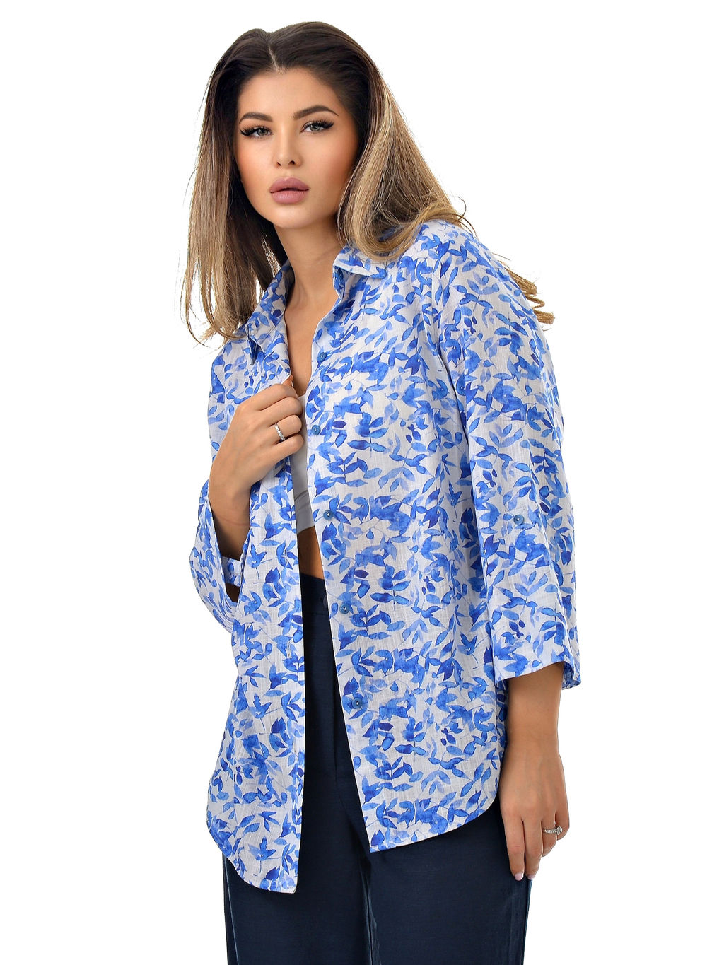 Дышащая легкая Рубашка 20% лен 80%вискоза - А+б коллекция фото 5