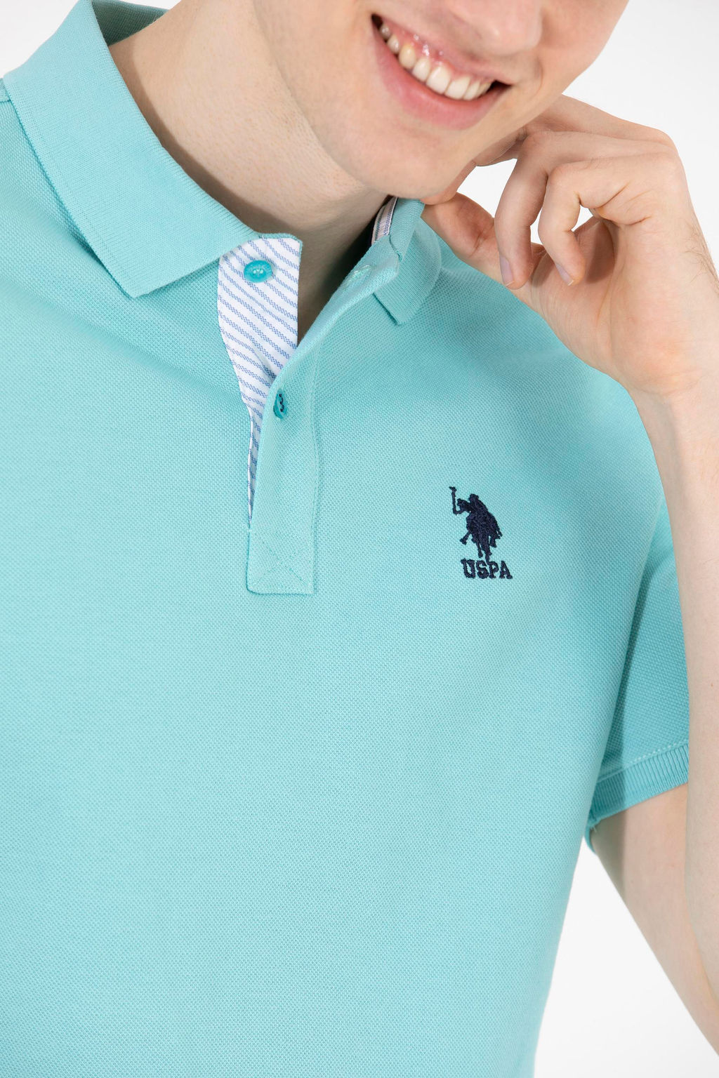 Мужская мятная футболка с воротником поло Basic - U.s. polo assn фото 7