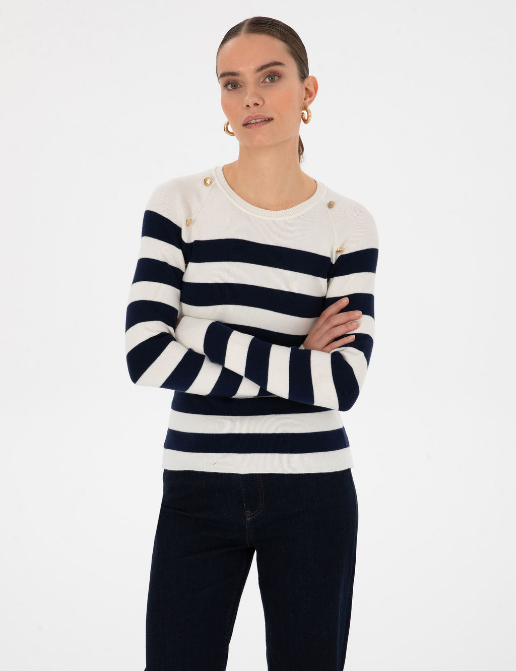Ekru Slim Fit D__me Detayl_ Kazak