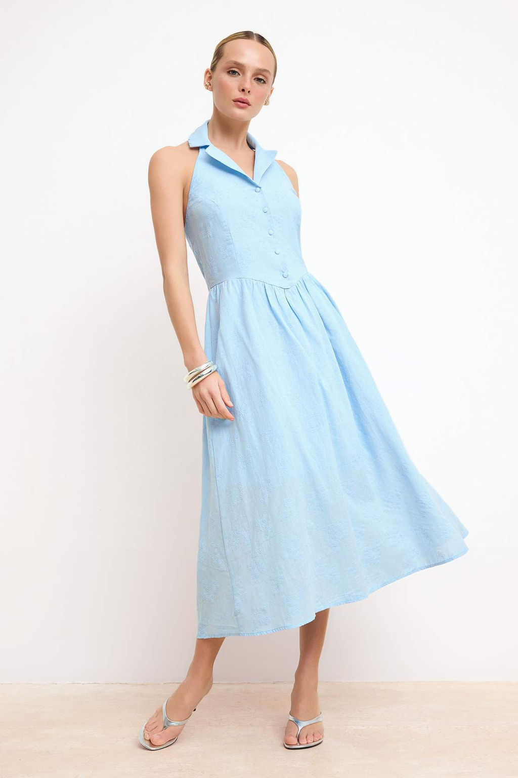 Ac?k Mavi Duz Maxi Dokuma Elbise TWOSS26EL00224