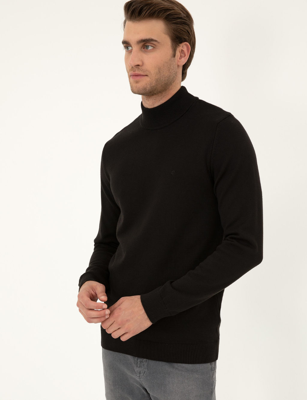 Siyah Slim Fit Yar_m Bal_k__ Yaka Basic Triko Kazak - Pierre cardin фото 3