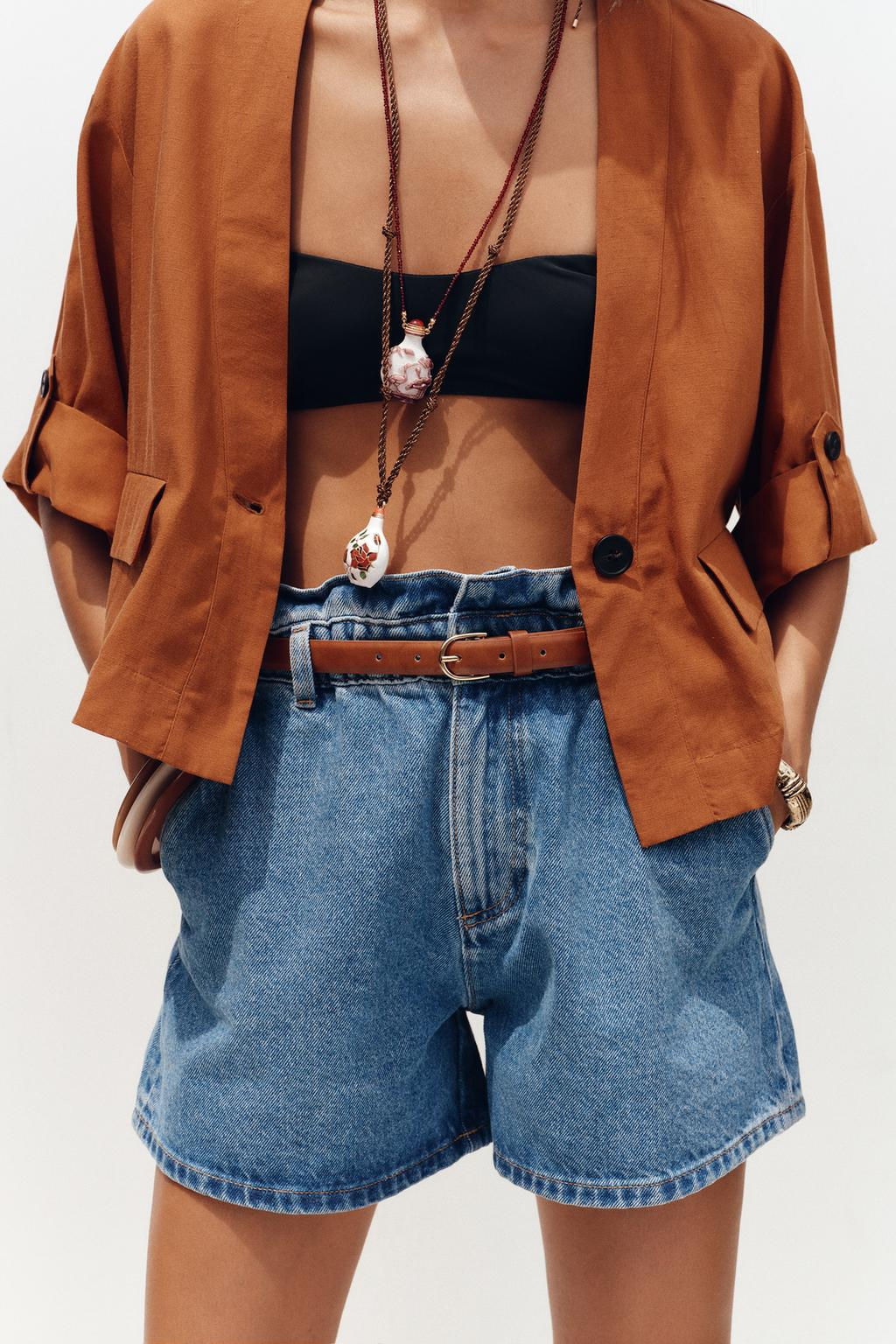 Z1975 DENIM PAPERBAG BERMUDA SHORTS WITH BELT - Zara фото 9