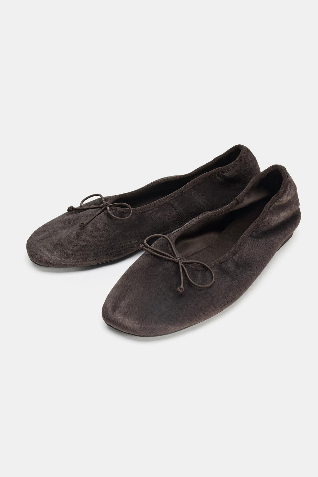 VELVET-EFFECT BALLERINA FLATS WITH BOW - Zara фото 8