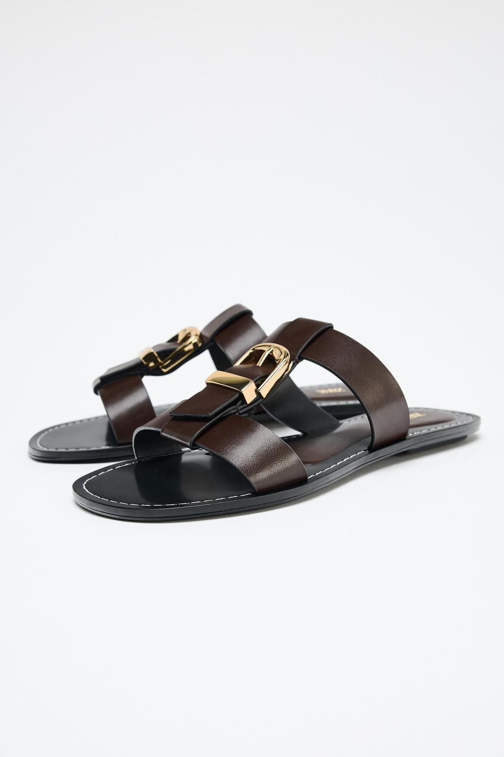 DOUBLE-STRAP FLAT SANDALS WITH BUCKLE - Zara фото 5