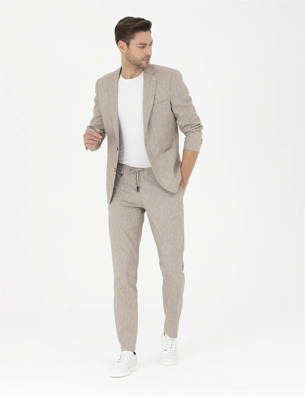 A__k Kahverengi Ex. Slim Fit Keten Kar___ml_ Kuma_ Pantolon
