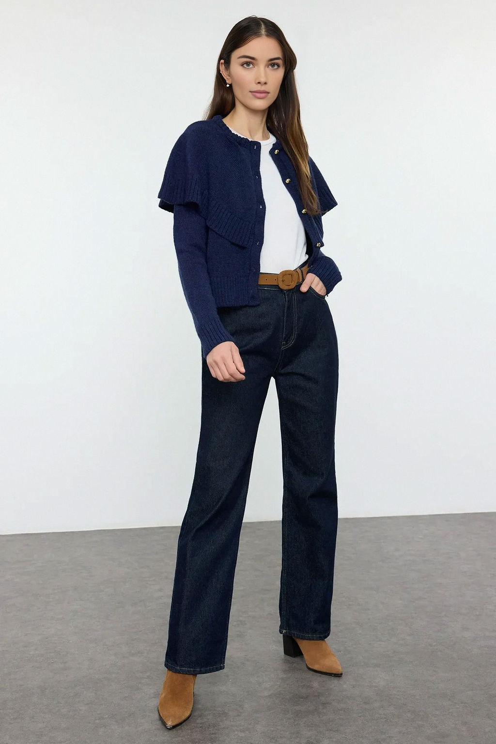 Lacivert Dugmeli Kol Detayl? Bisiklet Yaka Triko H?rka TWOAW25HI00371