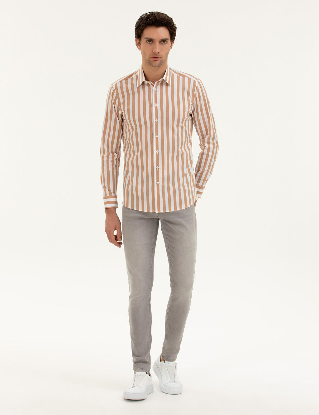 Kahverengi Slim Fit _izgili G_mlek