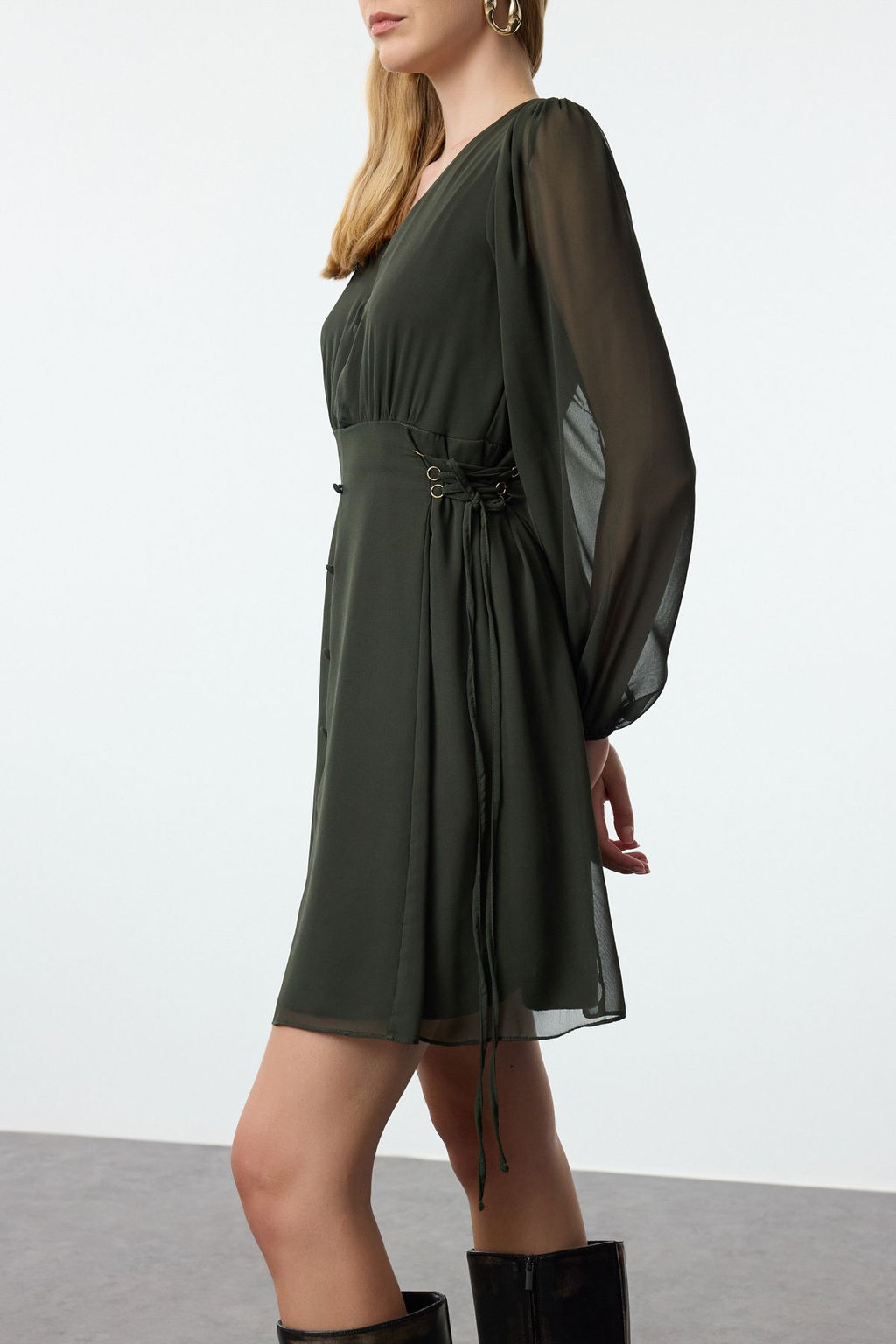 TRENDYOLMILLA Haki Duz Dokuma Elbise TWOAW24EL00348  фото 4