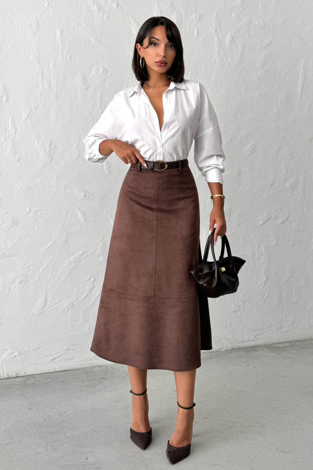 Koyu Kahverengi A Line Midi Orme Suet Etek TWOAW26ET00128 - Trendyolmilla фото 2