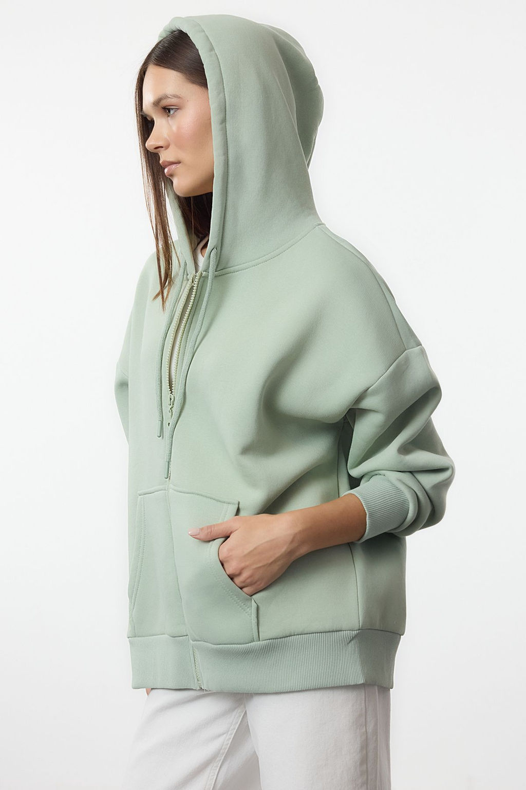Mint Oversize/Rahat Kesim Fermuarl? Kal?n Ici Polarl? Orme Sweatshirt TWOAW24SW00188