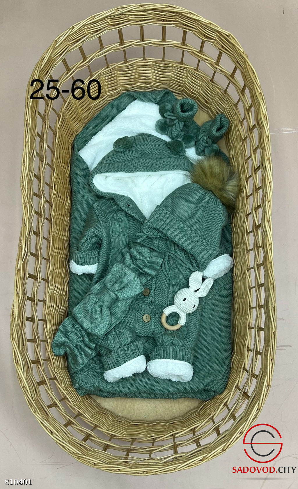 Комплект вязание на меху зимние (одеяло, комбинезоны, шапочки, бант, пинетки) - Bruno фото 5