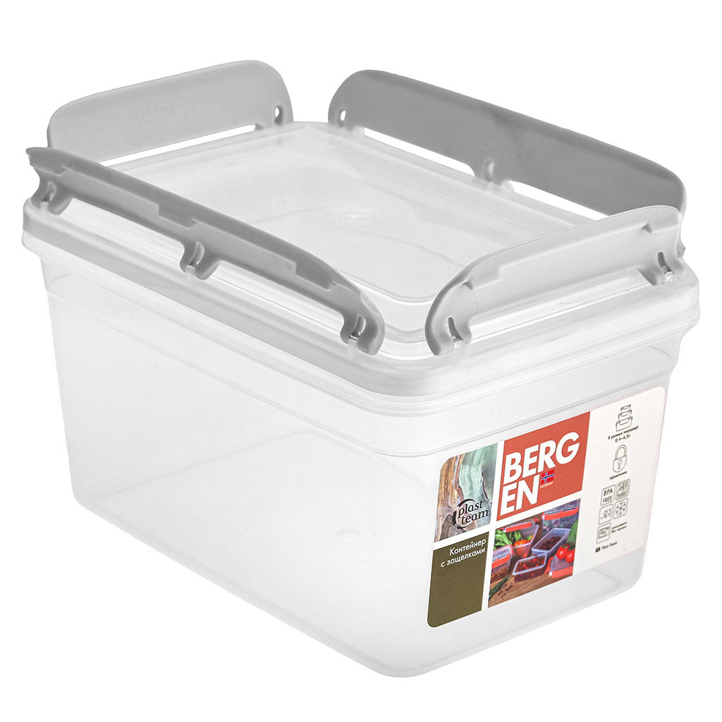 Bergen Контейнер для продуктов пластмассовый 2,4л, 21,5х15,1х11,8см, с защелками, пепельный жемчуг, подходит для СВЧ (Россия) - Домашняя мода фото 4