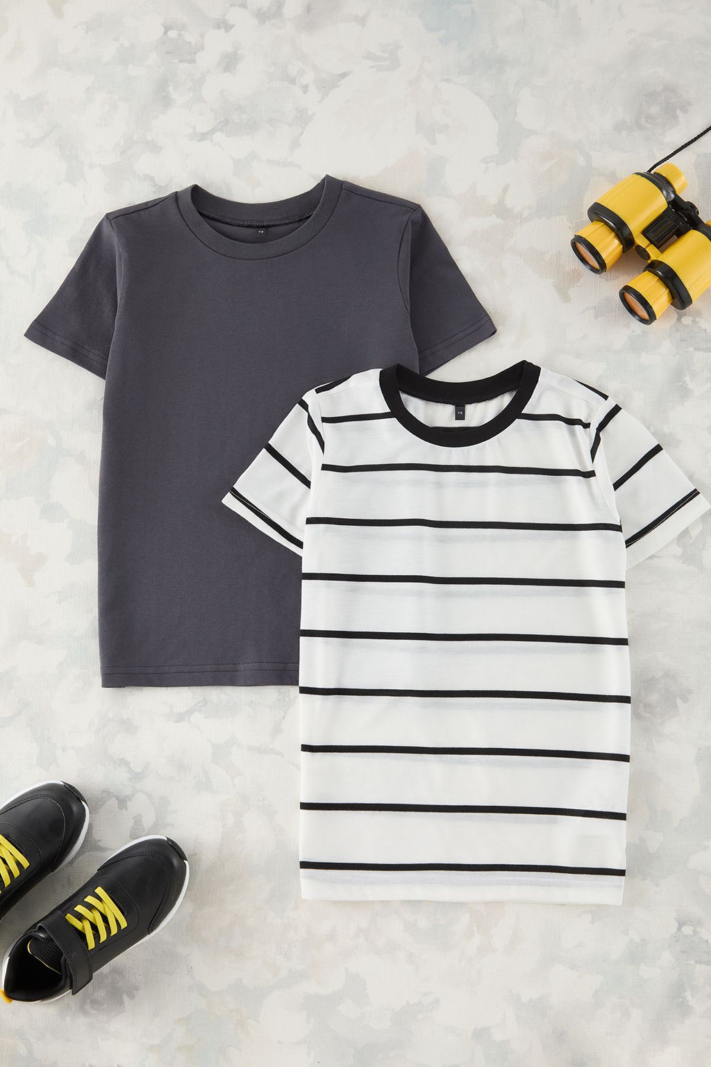 Antrasit-Ekru 2li Erkek Cocuk Basic-Cizgili Regular Kal?p K?sa Kol Orme T-Shirt TKDSS25TS00025 - Trendyolmilla фото 6