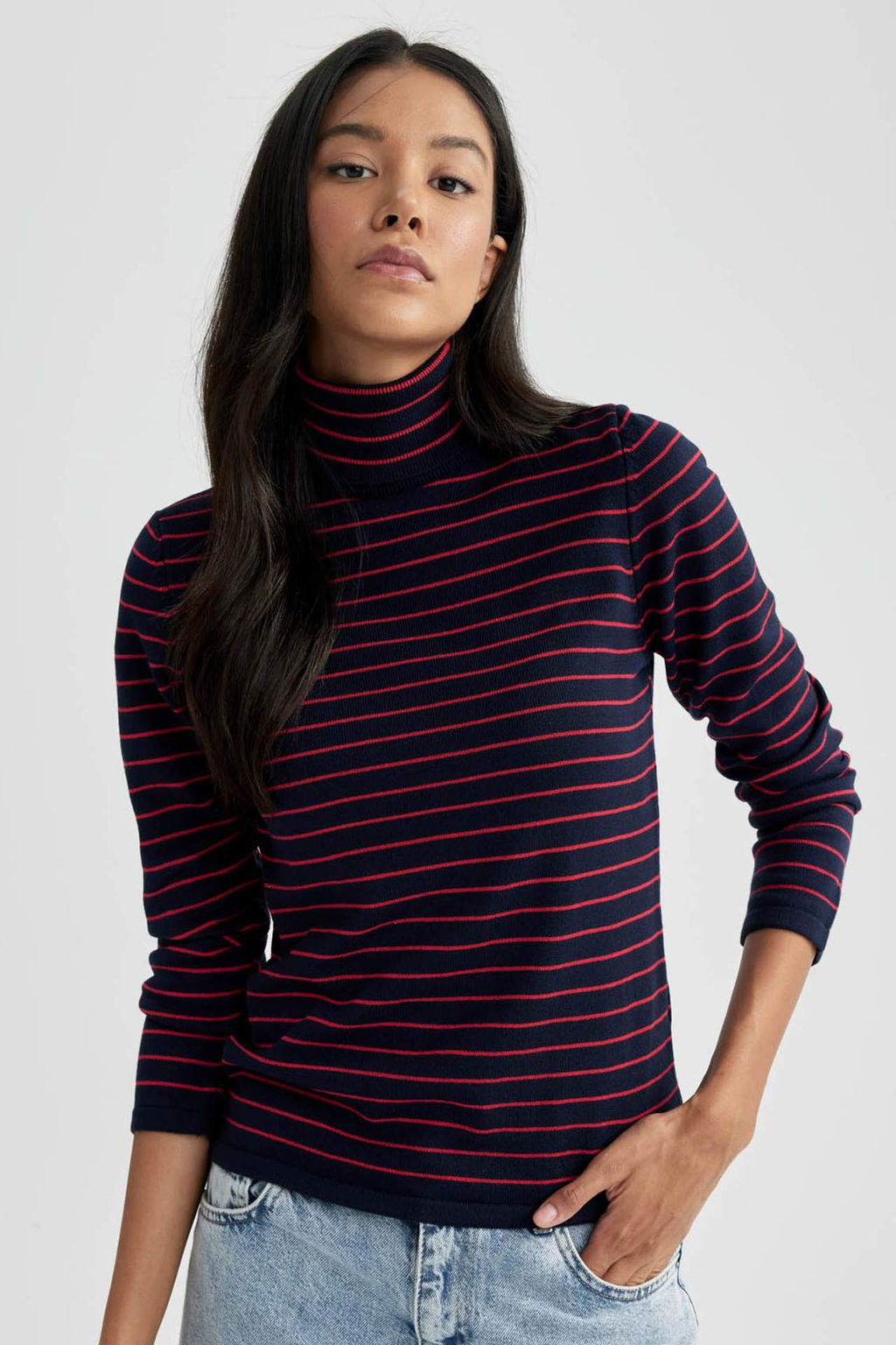 Regular Fit Bal?kc? Yaka Cizgili Triko Kazak - Defacto фото 4